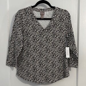 Chico's Black and Tan Leopard Print 3/4 Sleeve Top NWT